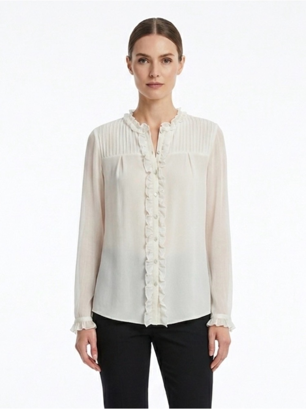 Charter Club Ivory Silk Long Sleeve Sheer Blouse Size 16W